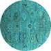 Round Machine Washable Oriental Turquoise Industrial Area Rugs, wshurb2473turq