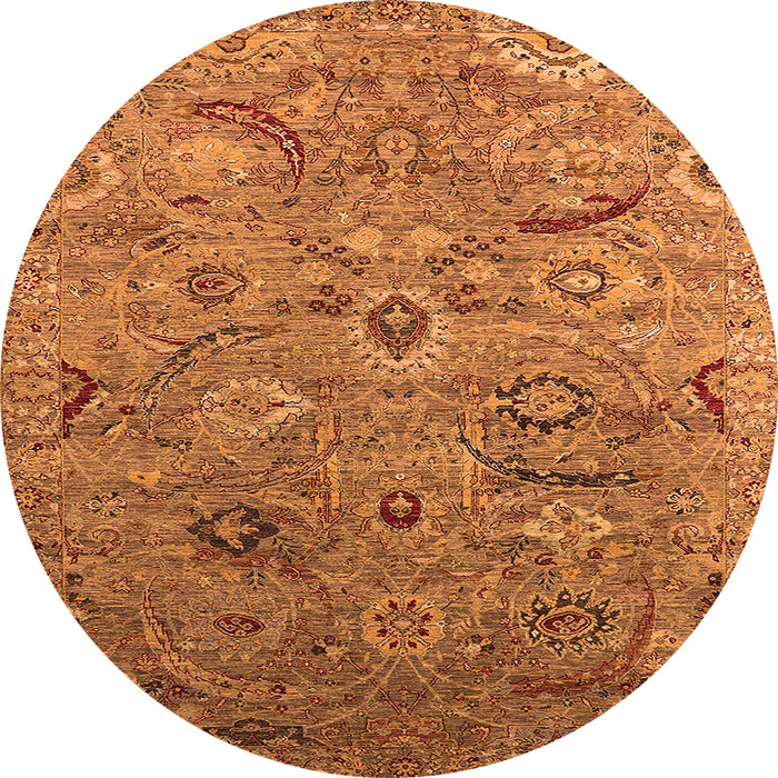 Round Machine Washable Oriental Orange Industrial Area Rugs, wshurb2473org