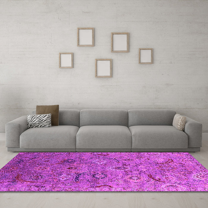 Machine Washable Oriental Pink Industrial Rug in a Living Room, wshurb2473pnk