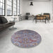 Round Mid-Century Modern Purple Oriental Rug in a Office, urb2473