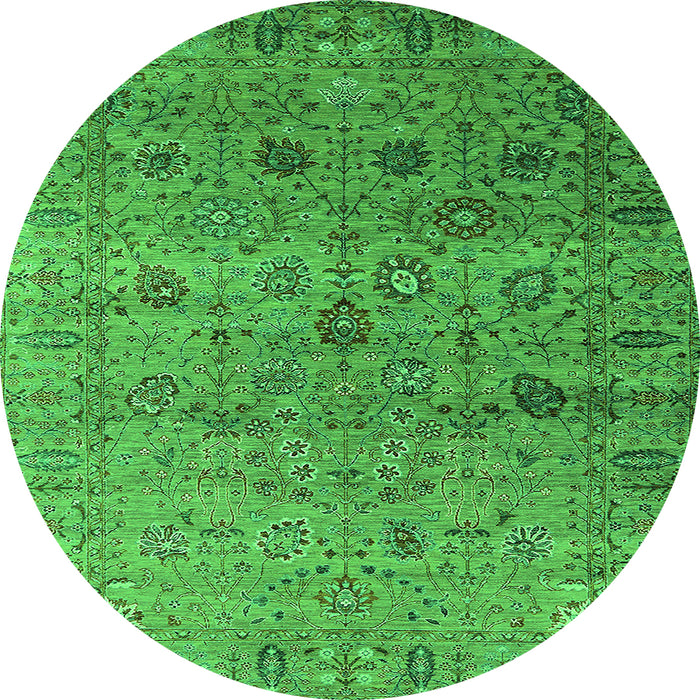 Round Machine Washable Oriental Green Industrial Area Rugs, wshurb2474grn
