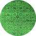 Round Machine Washable Oriental Green Industrial Area Rugs, wshurb2474grn