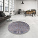 Round Machine Washable Industrial Modern Carbon Gray Rug in a Office, wshurb2474