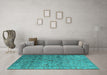 Machine Washable Oriental Turquoise Industrial Area Rugs in a Living Room,, wshurb2474turq