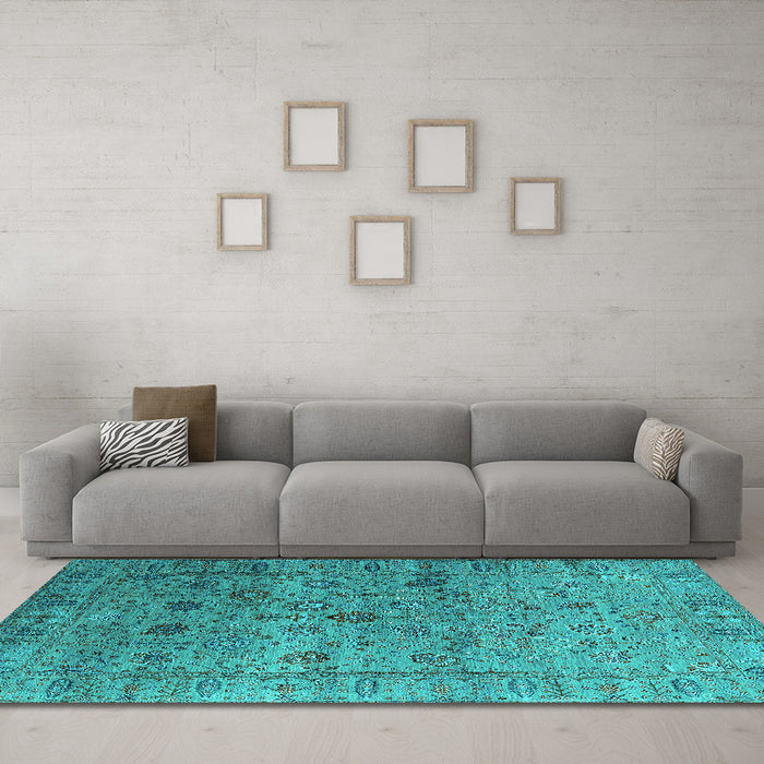 Machine Washable Oriental Turquoise Industrial Area Rugs in a Living Room,, wshurb2474turq