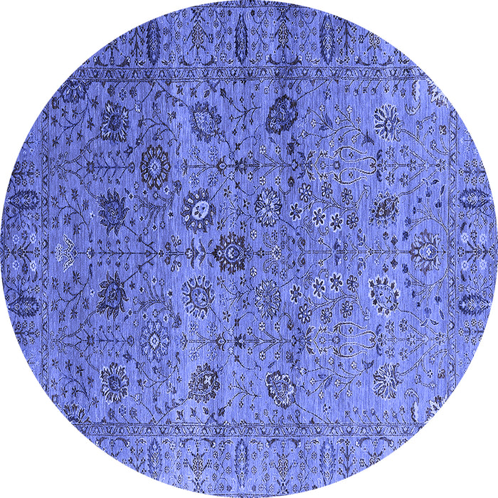 Round Machine Washable Oriental Blue Industrial Rug, wshurb2474blu