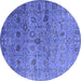 Round Machine Washable Oriental Blue Industrial Rug, wshurb2474blu