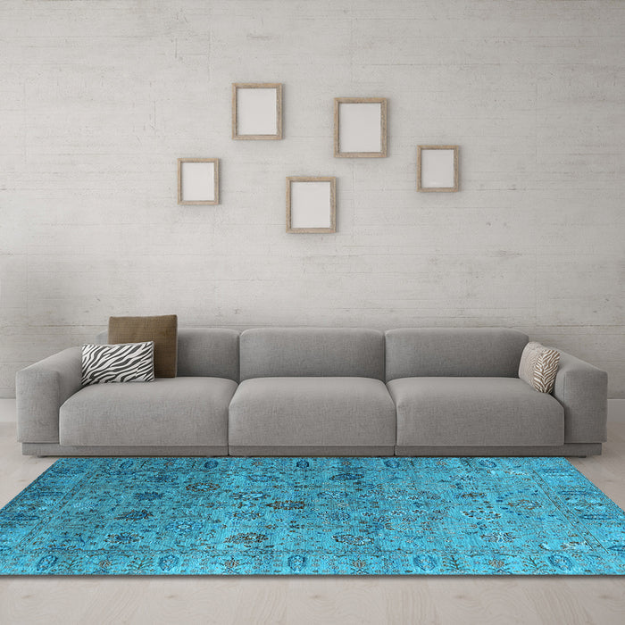 Machine Washable Oriental Light Blue Industrial Rug in a Living Room, wshurb2474lblu