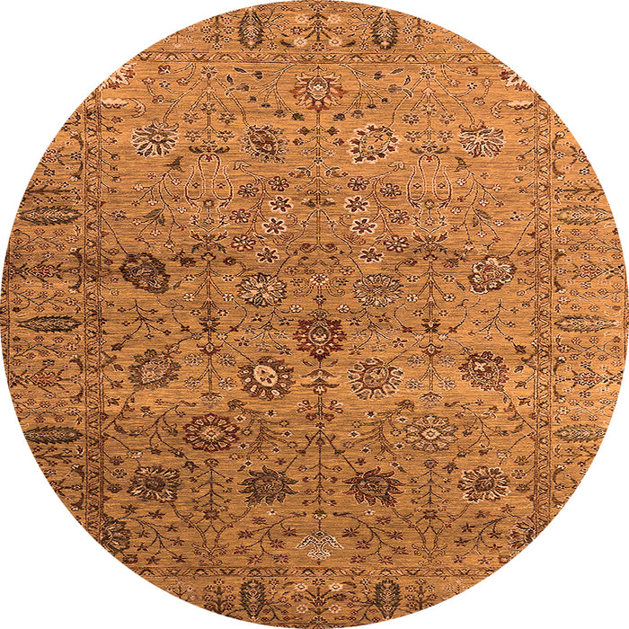 Round Machine Washable Oriental Orange Industrial Area Rugs, wshurb2474org