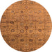 Round Machine Washable Oriental Orange Industrial Area Rugs, wshurb2474org