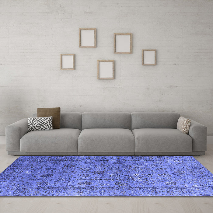 Machine Washable Oriental Blue Industrial Rug in a Living Room, wshurb2474blu