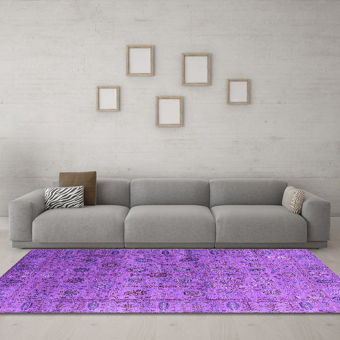 Machine Washable Oriental Purple Industrial Area Rugs in a Living Room, wshurb2474pur