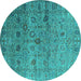 Round Oriental Turquoise Industrial Rug, urb2474turq