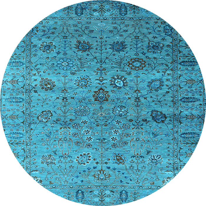 Round Machine Washable Oriental Light Blue Industrial Rug, wshurb2474lblu