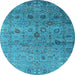 Round Machine Washable Oriental Light Blue Industrial Rug, wshurb2474lblu