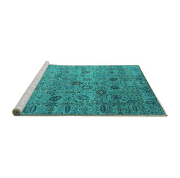 Sideview of Machine Washable Oriental Turquoise Industrial Area Rugs, wshurb2474turq