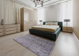Mid-Century Modern Carbon Gray Oriental Rug in a Bedroom, urb2474