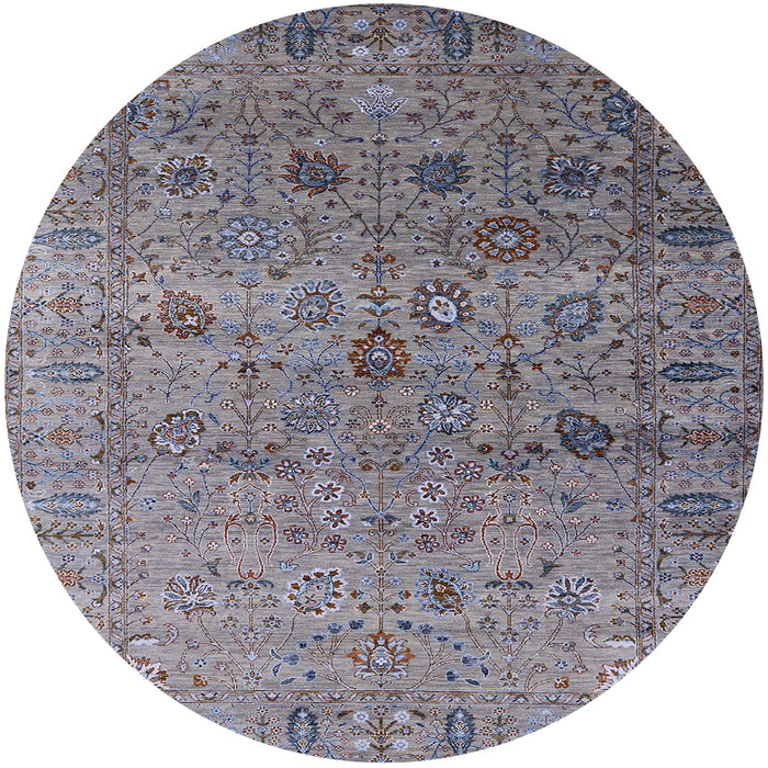 Round Mid-Century Modern Carbon Gray Oriental Rug, urb2474