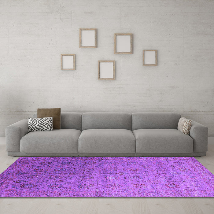 Machine Washable Oriental Purple Industrial Area Rugs in a Living Room, wshurb2475pur