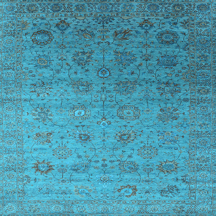 Square Machine Washable Oriental Light Blue Industrial Rug, wshurb2475lblu