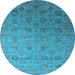 Round Machine Washable Oriental Light Blue Industrial Rug, wshurb2475lblu