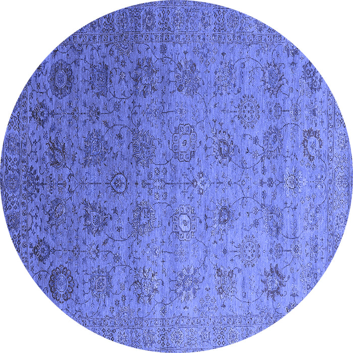 Round Machine Washable Oriental Blue Industrial Rug, wshurb2475blu