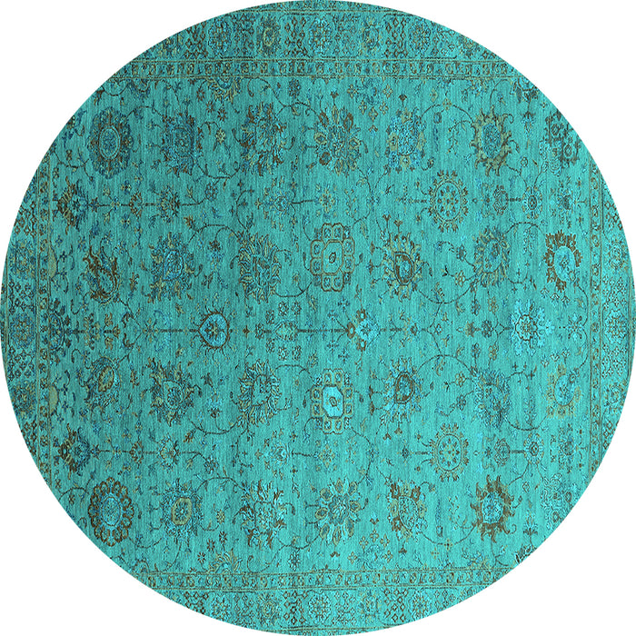 Round Machine Washable Oriental Turquoise Industrial Area Rugs, wshurb2475turq