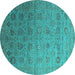 Round Machine Washable Oriental Turquoise Industrial Area Rugs, wshurb2475turq