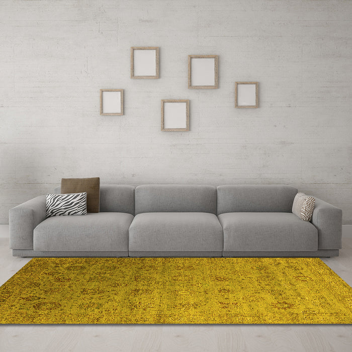 Machine Washable Oriental Yellow Industrial Rug in a Living Room, wshurb2475yw