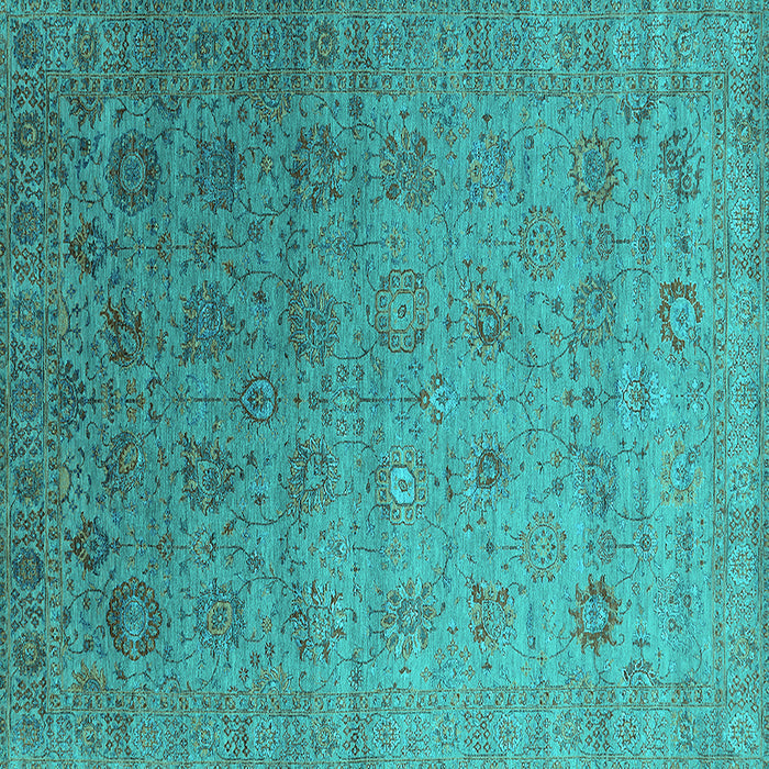 Square Machine Washable Oriental Turquoise Industrial Area Rugs, wshurb2475turq