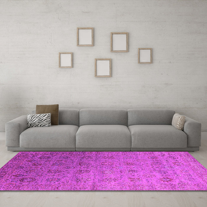 Machine Washable Oriental Pink Industrial Rug in a Living Room, wshurb2475pnk