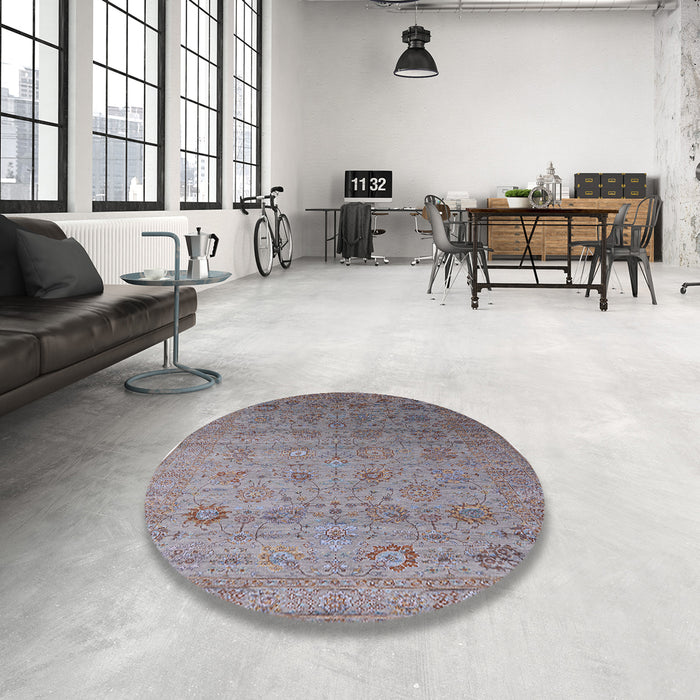 Round Mid-Century Modern Purple Oriental Rug in a Office, urb2475