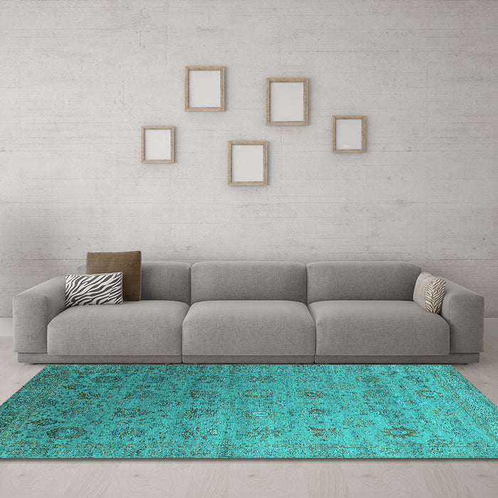 Machine Washable Oriental Turquoise Industrial Area Rugs in a Living Room,, wshurb2475turq