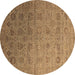 Round Machine Washable Oriental Brown Industrial Rug, wshurb2475brn