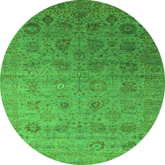 Round Machine Washable Oriental Green Industrial Area Rugs, wshurb2475grn