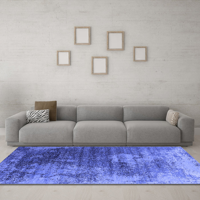 Machine Washable Oriental Blue Industrial Rug in a Living Room, wshurb2476blu