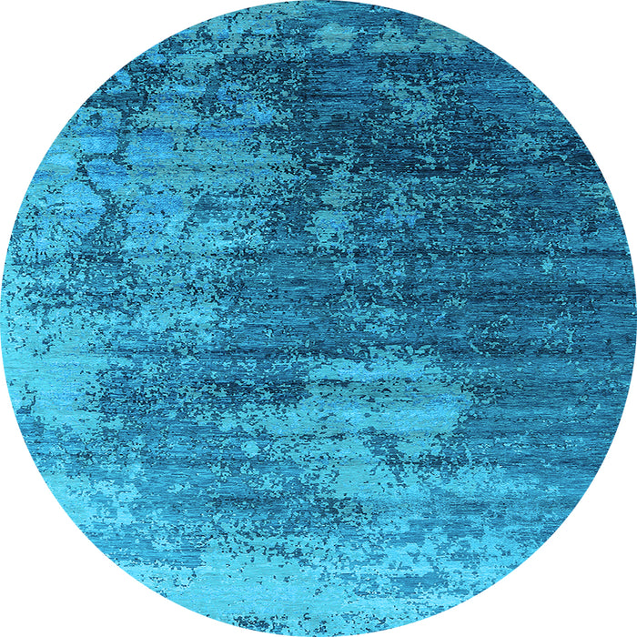 Round Machine Washable Oriental Light Blue Industrial Rug, wshurb2476lblu