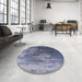 Round Mid-Century Modern Purple Navy Blue Oriental Rug in a Office, urb2476