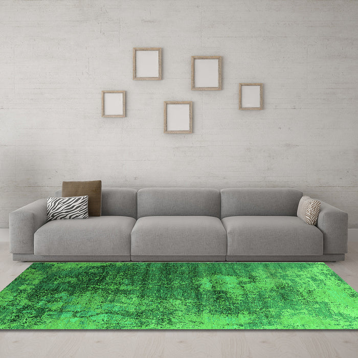 Machine Washable Oriental Green Industrial Area Rugs in a Living Room,, wshurb2476grn