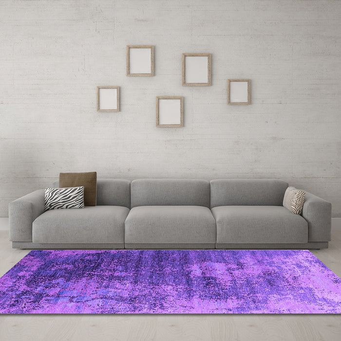 Machine Washable Oriental Purple Industrial Area Rugs in a Living Room, wshurb2476pur