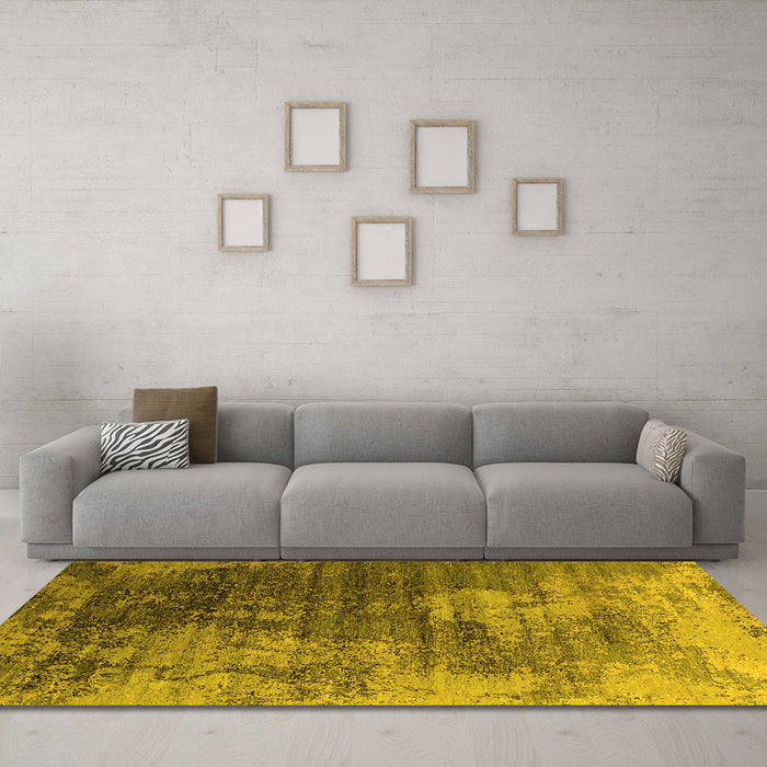 Machine Washable Oriental Yellow Industrial Rug in a Living Room, wshurb2476yw