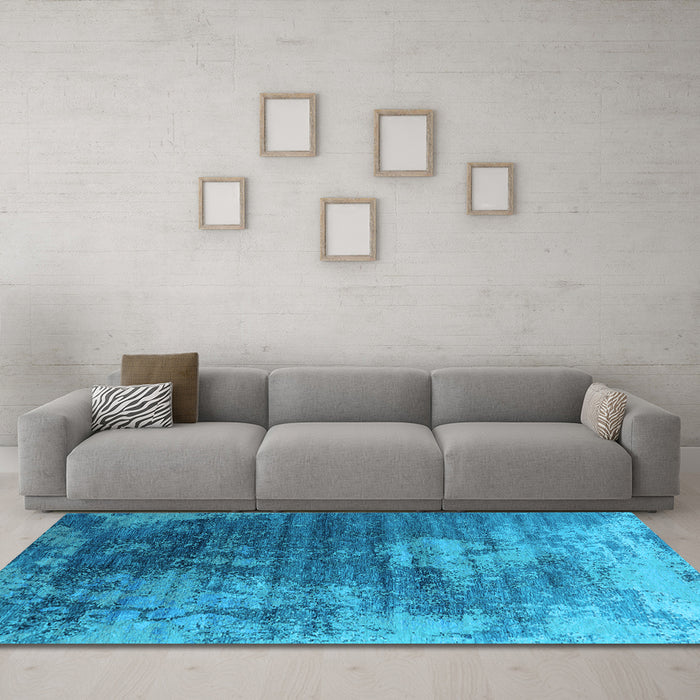 Machine Washable Oriental Light Blue Industrial Rug in a Living Room, wshurb2476lblu