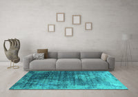 Machine Washable Oriental Turquoise Industrial Rug, wshurb2476turq