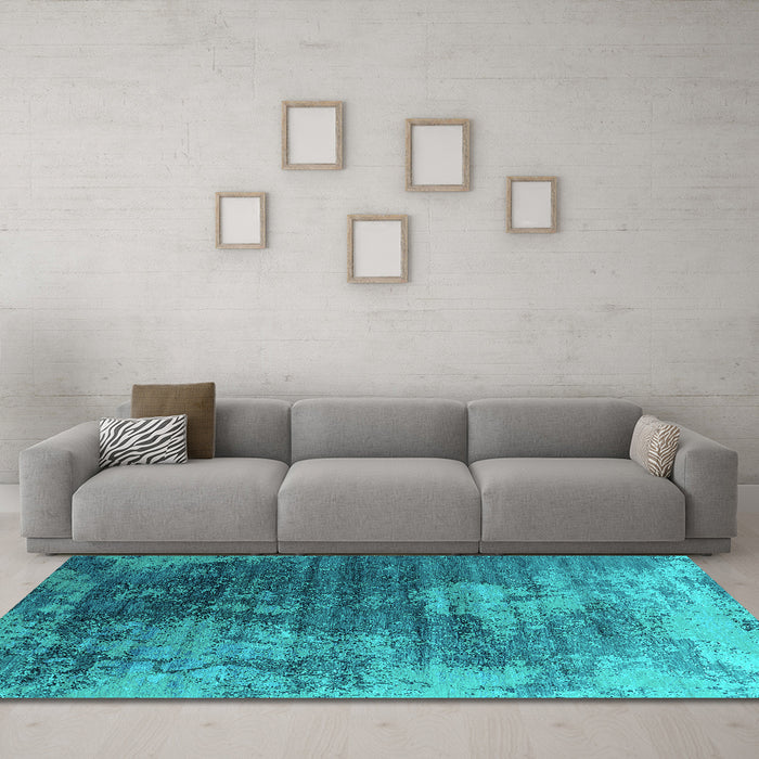 Machine Washable Oriental Turquoise Industrial Area Rugs in a Living Room,, wshurb2476turq