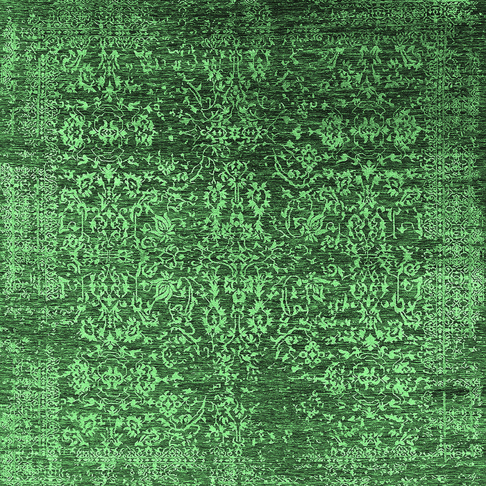 Square Machine Washable Oriental Emerald Green Industrial Area Rugs, wshurb2477emgrn
