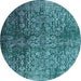 Round Machine Washable Oriental Turquoise Industrial Area Rugs, wshurb2477turq