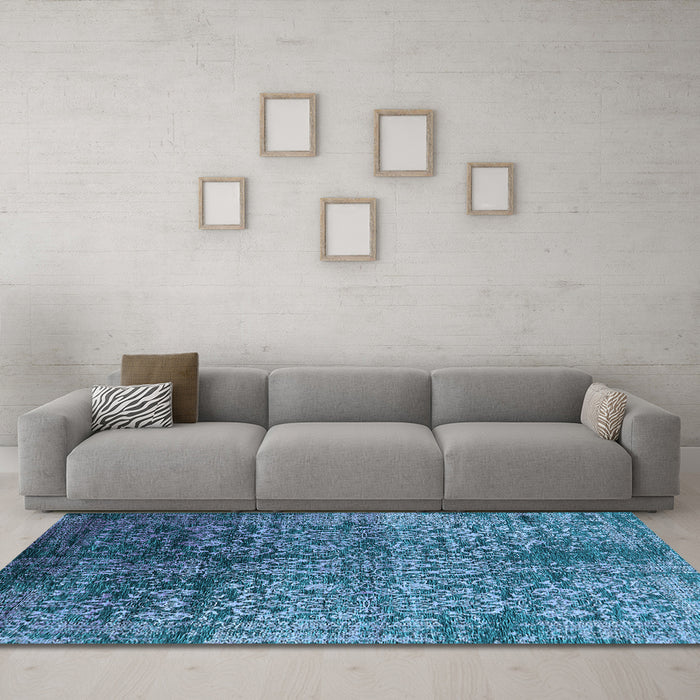 Machine Washable Oriental Light Blue Industrial Rug in a Living Room, wshurb2477lblu