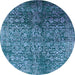 Round Machine Washable Oriental Light Blue Industrial Rug, wshurb2477lblu