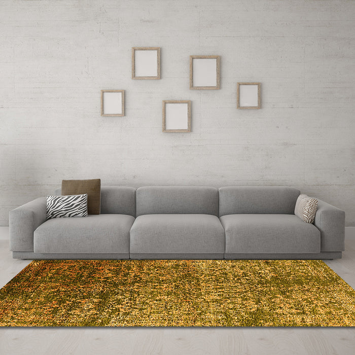Machine Washable Oriental Yellow Industrial Rug in a Living Room, wshurb2477yw