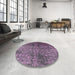 Round Mid-Century Modern Plum Purple Oriental Rug in a Office, urb2477